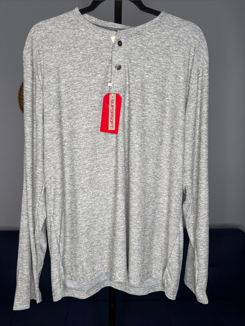 NWT Bruno Milano Men's Super Soft Henley Long sleeve Heathered gray shirt sz XL